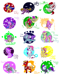 Size: 2100x2625 | Tagged: safe, artist:cotton, baby bouncy, big macintosh, bow tie (g3), brightglow, brights brightly, clover (g1), lily lightly, melody, paradise, photo finish, rarity, sea breeze, shady, sweet berry, earth pony, pony, unicorn, g1, g2, g3, my little pony tales, high res, male, sky skimmer, stallion, tropical ponies