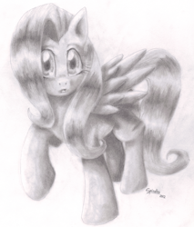 Size: 1800x2117 | Tagged: safe, artist:spindlesx, fluttershy, pegasus, pony, monochrome, pencil drawing, traditional art