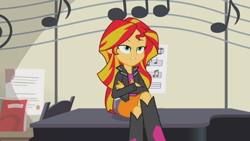 Size: 1440x810 | Tagged: safe, screencap, sunset shimmer, equestria girls, rainbow rocks, clothes, female, solo, two toned hair