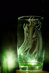 Size: 1024x1536 | Tagged: safe, artist:rtry, queen chrysalis, changeling, changeling queen, craft, engraving, glass, irl, photo, solo