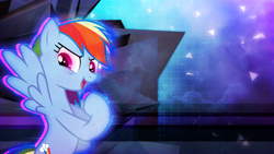 Size: 3840x2160 | Tagged: safe, artist:cloudyglow, artist:game-beatx14, derpibooru import, edit, rainbow dash, pegasus, pony, looking at you, solo, wallpaper, wallpaper edit