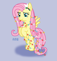 Size: 686x735 | Tagged: safe, artist:phallen1, fluttershy, pegasus, pony, christmas tree, fluttertree, lights