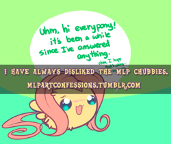 Size: 500x422 | Tagged: safe, fluttershy, pegasus, pony, chubbie, female, mare, pink mane, pony confession, yellow coat