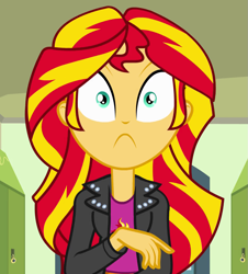 Size: 935x1035 | Tagged: safe, screencap, sunset shimmer, equestria girls, frown, solo, surprised