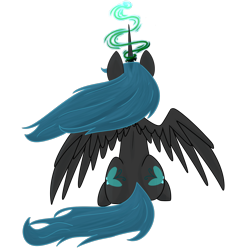 Size: 1250x1250 | Tagged: safe, artist:lunar-march, queen chrysalis, alicorn, changeling, changeling queen, pony, alicornified, both cutie marks, ponified, queen chrysalicorn, race swap, rear view, simple background, sitting, solo, spread wings, transparent background