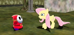 Size: 1280x600 | Tagged: safe, fluttershy, pegasus, pony, crossover, eyes on the prize, gmod, mario, nintendo, shy guy, smiling, super mario bros., super mario bros. 2