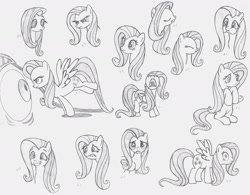 Size: 2142x1667 | Tagged: safe, artist:nimaru, fluttershy, dragon, pegasus, pony, expressions, sketch, smiling, the stare, upset, worried