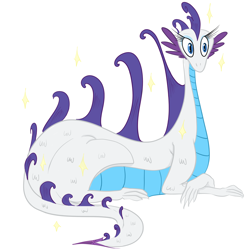 Size: 2000x2000 | Tagged: safe, rarity, dragon, colored, crossed arms, dragonified, high res, prone, raridragon, simple background, solo, sparkles, species swap, white background