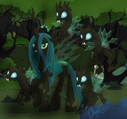 Size: 1600x1500 | Tagged: dead source, safe, artist:dr-whiskey, queen chrysalis, changeling, changeling queen, bedroom eyes, grin, looking at you, open mouth, raised hoof, smiling