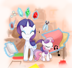 Size: 1120x1050 | Tagged: safe, artist:hoyeechun, rarity, sweetie belle, pony, unicorn, eyes closed, female, filly, mare, singing, sisters