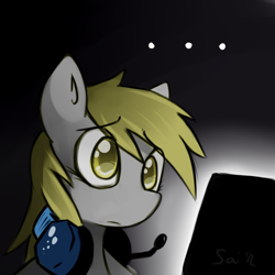 Size: 650x650 | Tagged: safe, artist:serendipity-kitty, derpy hooves, pegasus, pony, female, gamer derpy, headphones, mare