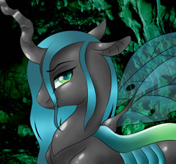 Size: 1280x1195 | Tagged: safe, artist:bubbleburst, queen chrysalis, changeling, changeling queen, female, green eyes, horn, solo