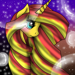 Size: 1000x1000 | Tagged: safe, artist:purpleskypegasister, sunset shimmer, pony, unicorn, bust, female, mare, solo