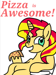 Size: 768x1024 | Tagged: safe, sunset shimmer, pony, unicorn, awesome, pizza, truth