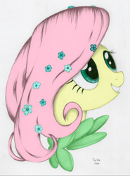 Size: 1280x1731 | Tagged: safe, artist:ayzuki, artist:codaulux, fluttershy, pegasus, pony, bust, clothes, colored, dress, female, gala dress, portrait, profile, solo, traditional art