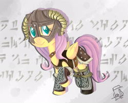 Size: 1900x1536 | Tagged: safe, artist:cainescroll, fluttershy, pegasus, pony, crossover, dovahshy, female, skyrim, the elder scrolls