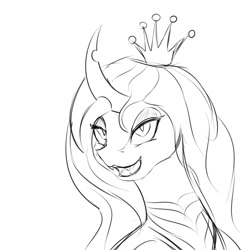 Size: 1500x1500 | Tagged: safe, artist:chapaevv, queen chrysalis, changeling, changeling queen, female, horn, monochrome, solo