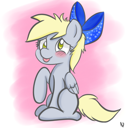 Size: 900x900 | Tagged: safe, artist:datahmedz, derpy hooves, pegasus, pony, blushing, bow, female, foal, mare