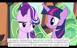 Size: 1920x1200 | Tagged: safe, screencap, starlight glimmer, twilight sparkle, twilight sparkle (alicorn), alicorn, pony, the crystalling, female, korea, mare, meme, youtube caption