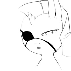 Size: 1200x1200 | Tagged: safe, artist:cold-blooded-twilight, rarity, pony, unicorn, comic:cold storm, explicit source, eyepatch, monochrome, sketch, solo