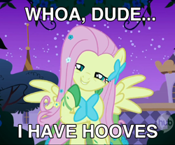 Size: 708x588 | Tagged: safe, edit, edited screencap, screencap, fluttershy, pegasus, pony, caption, female, high, image macro, mare, solo