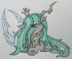 Size: 1600x1298 | Tagged: safe, artist:kitistrasza, queen chrysalis, changeling, changeling queen, female, sassy, solo, traditional art, watermark