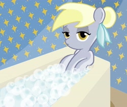 Size: 6400x5402 | Tagged: safe, artist:powerpuffpucca, derpy hooves, pegasus, pony, absurd resolution, bath, bubble bath, female, hair bun, lidded eyes, looking at you, mare