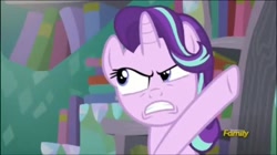 Size: 2048x1147 | Tagged: safe, screencap, starlight glimmer, pony, unicorn, the crystalling, angry, discovery family logo