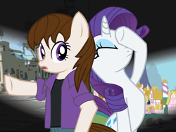 Size: 1024x768 | Tagged: safe, artist:rob barba, rarity, oc, oc:dj martinez, pony, unicorn, all-american girl, cover, fanfic