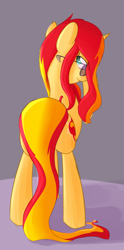 Size: 800x1615 | Tagged: safe, artist:miroslav46, sunset shimmer, pony, unicorn, glasses, looking back, solo, sunset shimmer hates you, tumblr