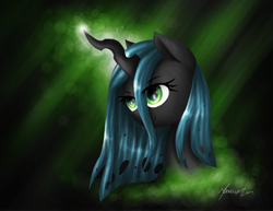 Size: 1719x1325 | Tagged: safe, artist:moonlightfl, queen chrysalis, changeling, changeling queen, female, green eyes, horn, solo