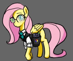 Size: 600x500 | Tagged: safe, artist:moronsonofboron, fluttershy, pegasus, pony, adorkable, clothes, cute, cyberpunk, dork, glasses, hmd, necktie