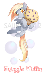 Size: 400x657 | Tagged: dead source, safe, artist:sambragg, derpy hooves, pegasus, pony, female, happy, mare, muffin, snuggle bubble muffin, watermark