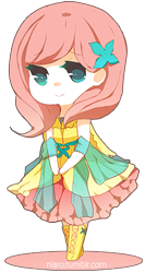 Size: 228x430 | Tagged: safe, artist:niaro, fluttershy, chibi, clothes, dress, humanized, solo