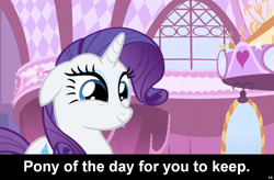 Size: 1024x672 | Tagged: safe, rarity, pony, unicorn, caption, cs captions, floppy ears, solo