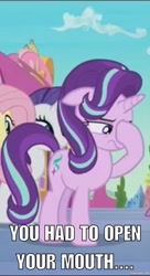 Size: 409x750 | Tagged: safe, screencap, starlight glimmer, pony, unicorn, the crystalling, facehoof, image macro, meme, reaction image