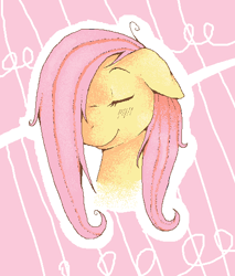 Size: 456x536 | Tagged: safe, artist:rosewhistle, fluttershy, pegasus, pony, bust, eyes closed, portrait, smiling, solo