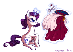 Size: 1280x917 | Tagged: safe, artist:purmu, rarity, pony, unicorn, dress, female, horn, magic, mare, solo