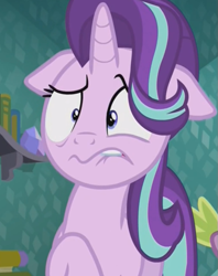 Size: 573x724 | Tagged: safe, screencap, starlight glimmer, pony, unicorn, the crystalling, disgusted, floppy ears, lip bite