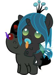 Size: 786x1067 | Tagged: safe, artist:red4567, king sombra, queen chrysalis, changeling, changeling queen, pony, baby, baby pony, chrysombra, colt, colt sombra, cute, cutealis, female, male, pacifier, ponies riding ponies, riding, shipping, sombradorable, straight