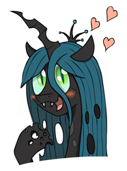 Size: 1092x1467 | Tagged: safe, artist:manual-monaro, queen chrysalis, changeling, changeling queen, blushing, cute, cutealis, happy, heart, simple background, solo