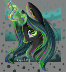 Size: 1100x1200 | Tagged: safe, artist:derpiak012, queen chrysalis, changeling, changeling queen, ear fluff, eye reflection, magic, qv, solo