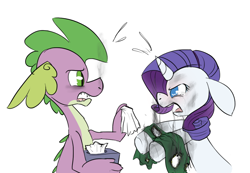 Size: 1174x812 | Tagged: safe, artist:batlover800, rarity, spike, dragon, pony, unicorn, argument, fabric, female, male, older, shipping, sick, sparity, straight, tissue, tissue box