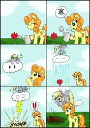 Size: 2481x3506 | Tagged: safe, artist:ciriliko, carrot top, derpy hooves, golden harvest, pegasus, pony, cloud, cloudy, comic, creeper, female, flower, high res, lightning, mare, mario, rain, super mario bros.