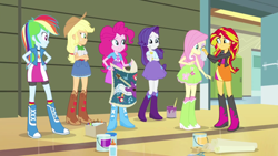 Size: 1280x720 | Tagged: safe, screencap, applejack, fluttershy, pinkie pie, rainbow dash, rarity, sunset shimmer, equestria girls, rainbow rocks, tissue