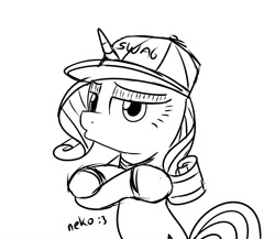 Size: 1500x1300 | Tagged: safe, artist:mcsadat, rarity, pony, unicorn, duckface, hat, monochrome, solo, swag