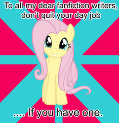 Size: 1468x1523 | Tagged: safe, fluttershy, pegasus, pony, advice meme, exploitable meme, fanfic, female, folded wings, full face view, looking at you, mare, meme, smiling, solo, standing, wings