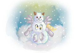 Size: 1446x1000 | Tagged: safe, artist:rppirate, derpy hooves, pegasus, pony, female, mare, snow, snowfall, snowman, solo, winter