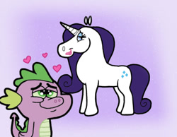 Size: 1016x787 | Tagged: safe, artist:cookie-lovey, rarity, spike, dragon, pony, unicorn, female, interspecies, male, shipping, sparity, straight, style emulation