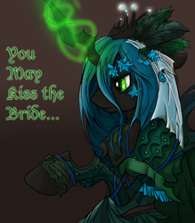 Size: 1024x1171 | Tagged: safe, artist:harold-genhi, artist:saturnspace, edit, queen chrysalis, changeling, changeling queen, bride, solo